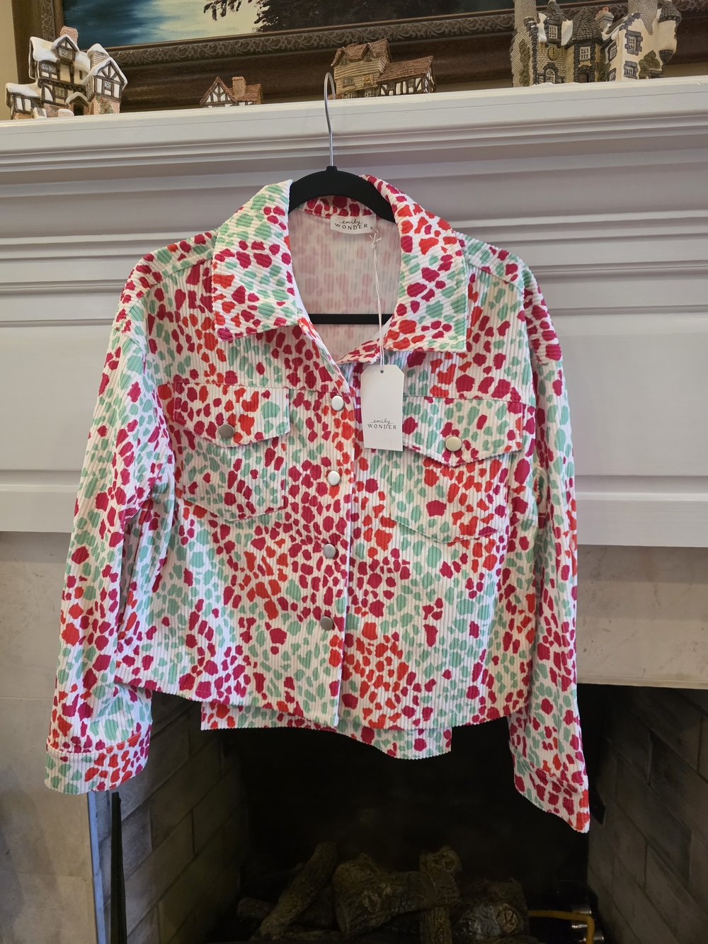 Floral Print Cropped Jean Jacket - Pink & Mint